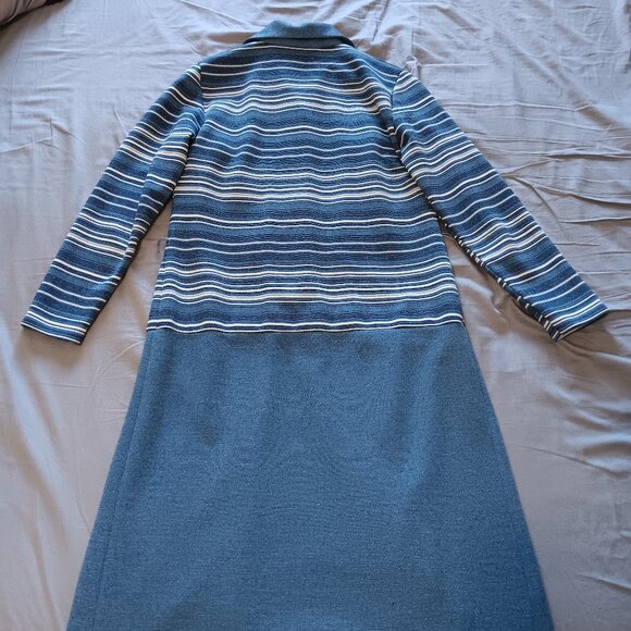 Vintage 60s D'Alliard's Striped Scooter Dress Box Pleat Mod Blue Grey Gray White - Picture 3 of 15
